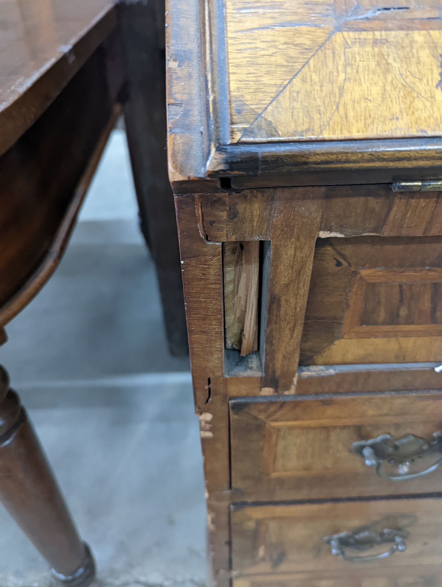 A Queen Anne revival walnut bureau, width 82cm, depth 52cm, height 101cm